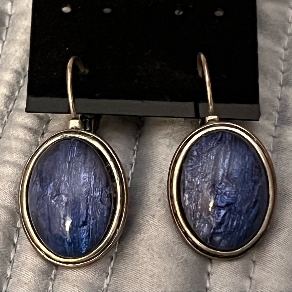 Kyanite Vintage Oval Silver Drop Earrings
